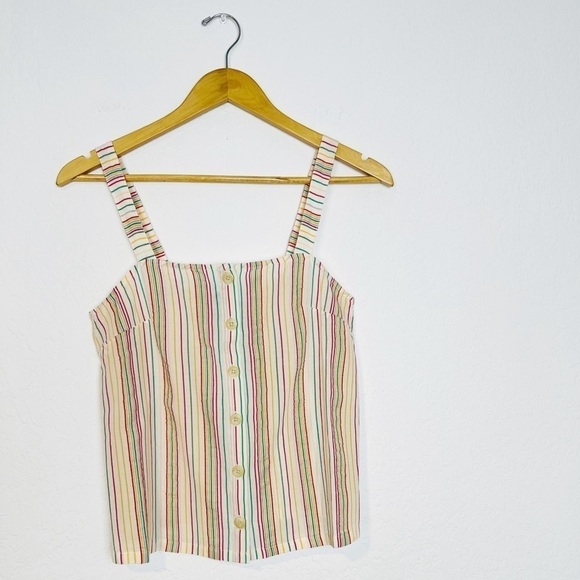 NWOT Madewell Button-Front Cami Tank in Textural Rainbow Stripe - Picture 3 of 7